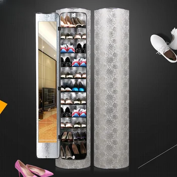 Kožené tvorivé 360 stupňové otáčanie botníku, obuvi, rack, domáce kruhový valcový vysoko stojaci luxusný Európsky štýl