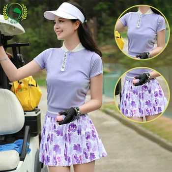 G-život Ženy Priedušná Pletené Golf shirtgolf Shirt Stand Golier, Krátky Rukáv Topy Lady Tlač Skladaná Sukňa Anti-svetlo Pantskirts Sady