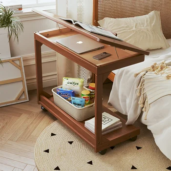 Masívneho dreva nočný stolík, hnuteľný a minimalistický malý stôl, študent posteľ notebook stôl