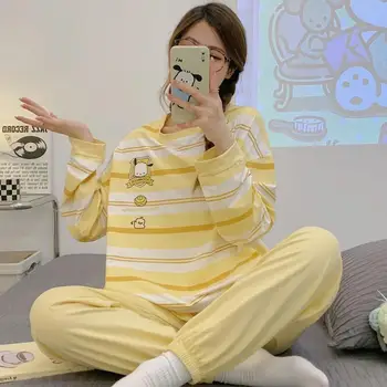 Kawaii Sanrio Pochacco Cinnamoroll Moje Melódie Dievča Pruhované Pyžamo In Cartoon Anime Voľné Bežné Jar a na Jeseň oblečenie pre voľný čas Oblek