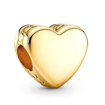 Pôvodné Šumivé Zlato Engravable Srdce Korálky Kúzlo Fit Pandora Ženy 925 Sterling Silver Európe Náramok Náramok Diy Šperky