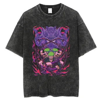 JEDEN KUS Japonské Anime Vintage Umyté Tričko Hip Hop Nadrozmerná Streetwear T-Shirt Harajuku Krátky Rukáv Bavlna Unisex Topy Čaj