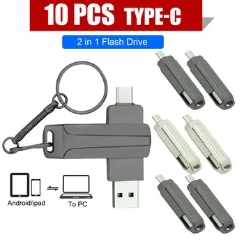 10pcs 2 v 1 OTG TYP C Dual-port Flash Pero Disk 128GB Kovové Memory Stick Usb 2.0 flash Disk 64 GB kl ' úč costomized logo