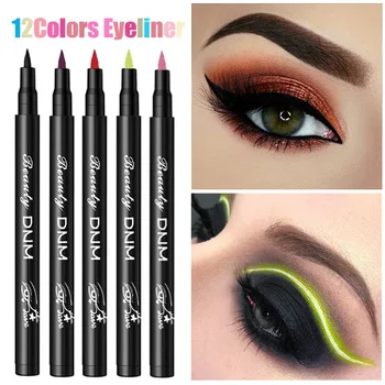 12 Farieb Tekutý Kontúrovacia Ceruzka Na Vodeodolný Make-Up Eye Liner Pen Matná Čierna Červená Zelená Farebné Vložky Oči Dlhotrvajúci Make-Up