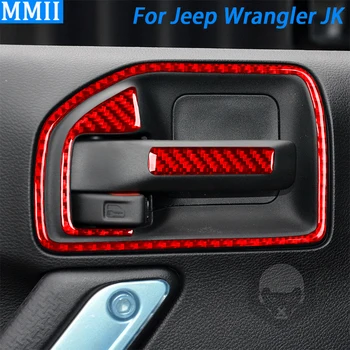 Červená karbónová Vnútorné kľučky Prepnúť Panel Dekoratívne Pásy Auto Interiérové Doplnky Nálepky Na Jeep Wrangler JK 2011-2017
