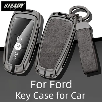 Móda Zliatiny Zinku Kožené Auto Inteligentné Diaľkové Ovládanie Tlačidlo puzdro Pre Ford Území EV Shell Auto Keychain Príslušenstvo