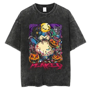 Hip Hop Streetwear Vintage Voľné 2023 T-shirt Harajuku Japonskom Anime Pokémon Print T Shirt Lete Krátky Rukáv Mužov Black Topy Čaj