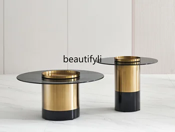 Čaj Stôl Zmes/taliansky Minimalistický/Obývacia Izba/kolo Tvrdeného Skla Čaj Stôl