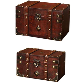 Retro Pokladom, Vinobranie Drevený Úložný Box Antický Štýl Šperky Organizér Na Šperky Box Box Trinket