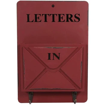Drevené E-Mailovej Schránky List Stojan Na Stenu Mail Triedič Úložný Box Tlačidlo Háčiky Stojaci Držiak (Tmavo Červená)