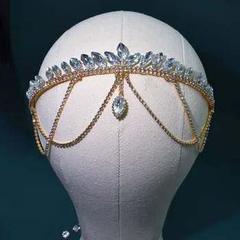 Nádherné Svadobné Doplnky Crystal Headdress hlavový most Šperky pre Svadobné Vlasy Reťazca Vlasy Príslušenstvo