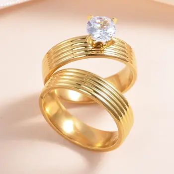 MeMolissa Zlatá Farba 2ks Nehrdzavejúcej Ocele Cubic Zirconia Krúžok Luxusné Svadobné Prstene pre Mužov, ženy Módne Šperky Dary