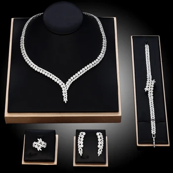 2023 Hot predaj 4 kusy Svadobné Zirconia Celý Súbor Žien Strany Šperky, Dubaj Nigéria CZ Kryštálmi Svadobný Náhrdelník Nastaviť