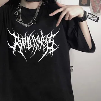 Dámske tričká kórejský Black Nadrozmerné Tričko Topy Harajuku Vintage Estetické Gotický Grafické Punk Oblečenie Hip Hop Streetwear