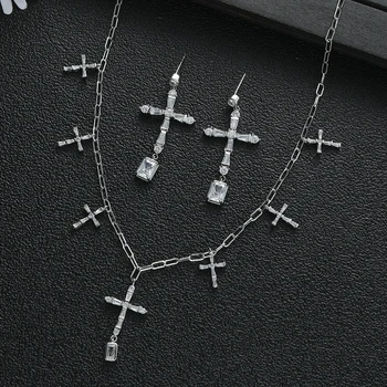 Luxusné Geometria Štvorec Kríž Náhrdelník Prívesok Náušnice Set Pre Ženy, Svadobné Plný Kubický Zirkón Dubaj Prívesok Šperky S492