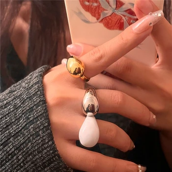 Všestranný a prehnané kov lesklý kvapka vody otvorenie krúžku s jedinečným dizajnom pre ženy temperament šperky darček 2023