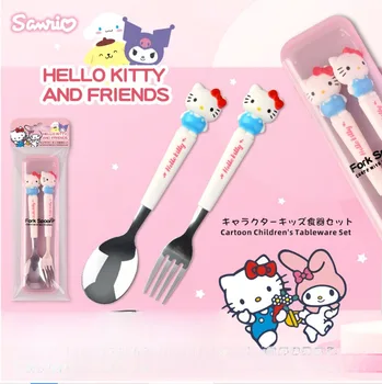 Sanrio Hello Kitty Cinnamoroll Moje melódie anime, komiksu, vidlička a lyžica set creative kawaii nehrdzavejúcej ocele detí riad