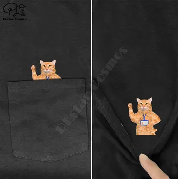PLstar Vesmíru T Shirt Módne letné vrecku Pracovných mačka vytlačené t-shirt pre mužov pre ženy košele Hip hop topy zábavné bavlna tees